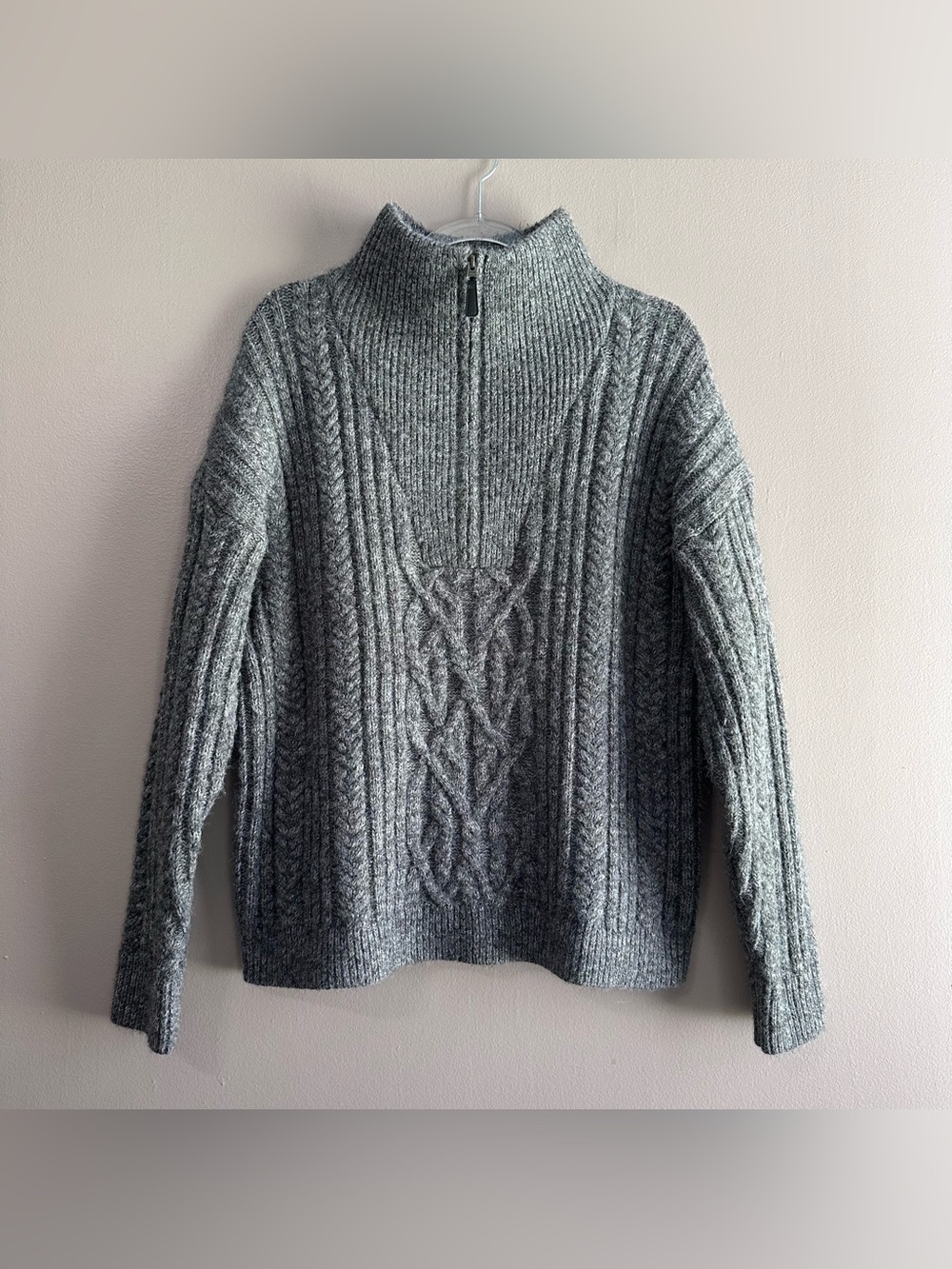 Sundance Gray Chunky Cable Knit Quarter Zip Ski Lodge Sweater Womens Medium